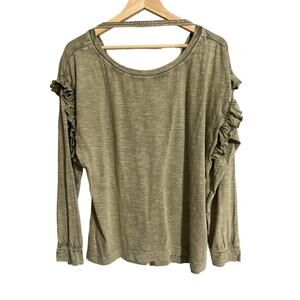 Pilcro Anthroplogie Olive Ruffle Shoulder Long Sleeve Tee Medium